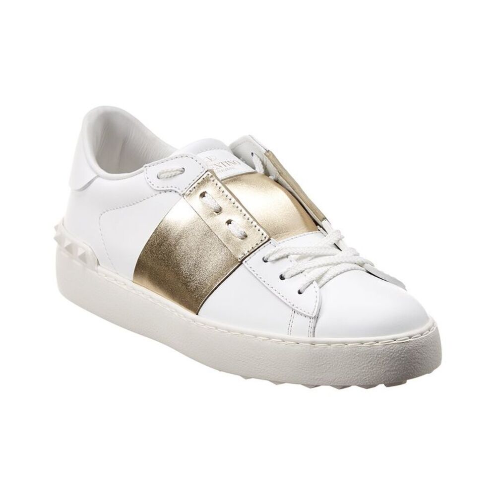 Valentino Rockstud Open Leather Sneaker, White